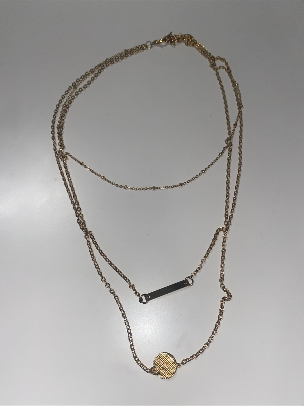 Gold Tone Layered Delicate Pendant Necklace
